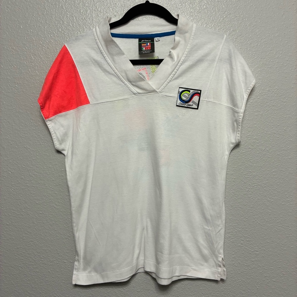 VTG 80s/90s‎ Prince Cross-Sport Women’s V-Neck Neon Tennis Shirt M Made in USA